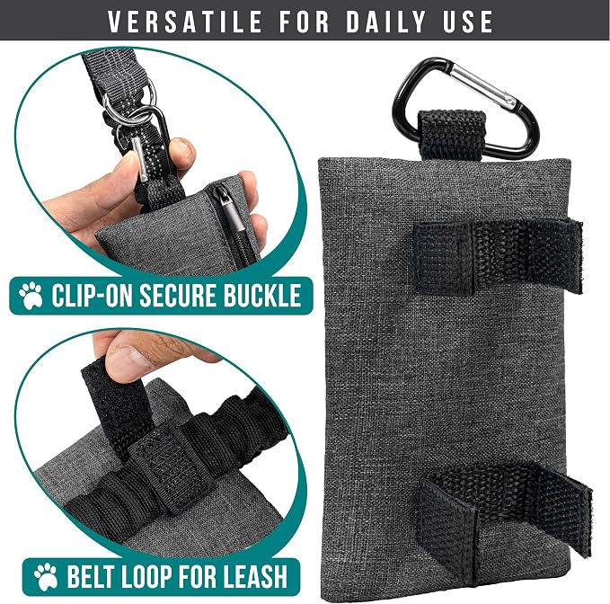 PetAmi Dog Poop Bag Holder for Leash, Pet Waste Bag Dispenser, Black 2PK | Soft Dog Poop Bag Holder Clips to Leash, Harness, Belt Storage for Treat Key, Pet Bag Dispenser, Doggy, Doggie - Image 3