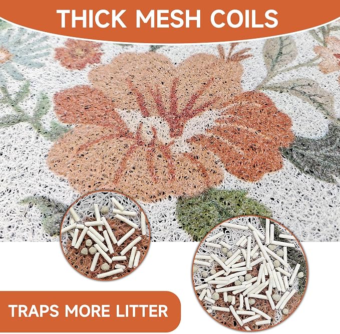 Cat Litter Mat,35"x23" Large Cute Litter Box Mat,Traps 100% Litter | Easy Clean for Scatter Control, Soft on Kitty Paws, Bohe cat food mat,Waterproof Urine Protection, Non-Slip, decor litter mat - Image 2