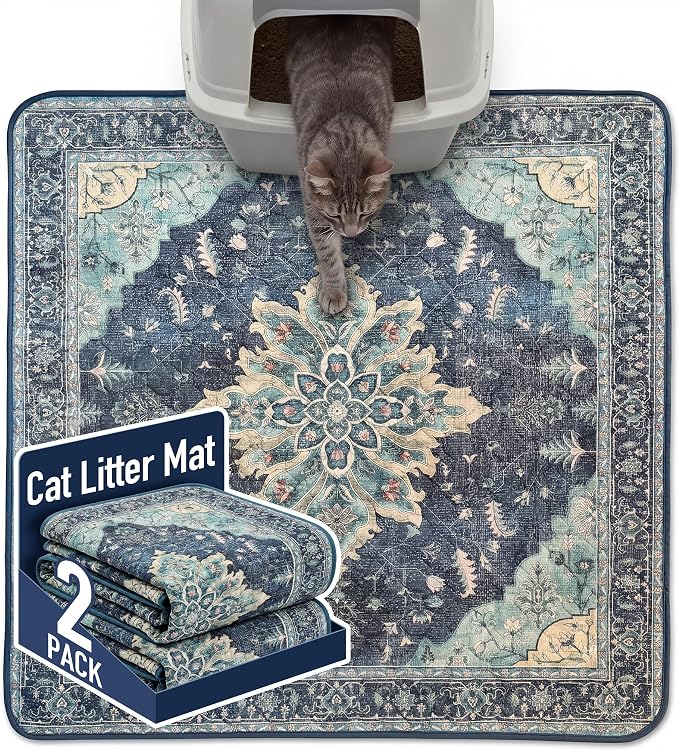 Hompet Cat Litter Mat 2 Pack, 36x36 Large Machine Washable Trapping Mats for Cats, Super Absorbent & Urine-Proof Cat Litter Box Mat for Floor, Waterproof & Non Slip Kitty Litter Rug by Hompet