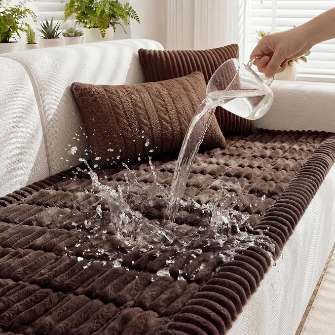 Fixwal Waterproof Flannel Dog Couch Cover, 27.6" x 47", Dark Brown | Integrated TPU Barrier, Non-Slip Backing, Machine Washable, Pet Friendly, Easy Clean Pet Hair, Soft Sofa Cushion Protector by Fixwal