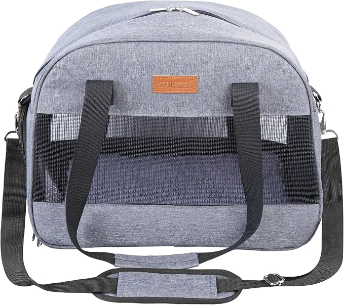 Cat Carrier for Small Cats Dogs, Soft-Sided Pet Carrier for Cats Puppies Small Pets, Lightweight Comfortable Travel Cat Dog Carrier (Grey) by YOUPETSER