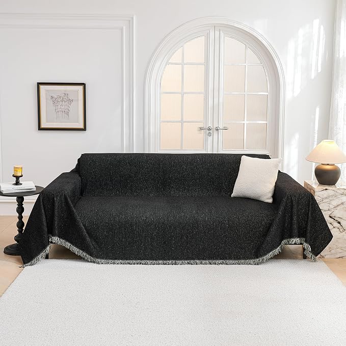 MYSKY HOME Couch Covers for Sofa, Black Couch Sofa Covers for 3 Cushion Couch Sofa, Non Slip Soft Sofa Cover, Couch Cover for Dogs Washable Furniture Protector, 91"x134", Black - Image 9