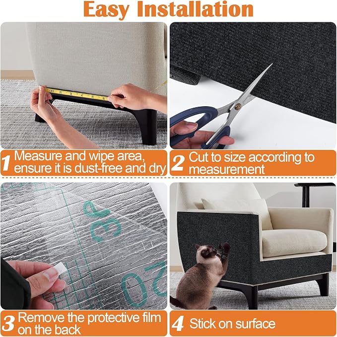 Cat Scratch Furniture Protector - 138" x 13.8" Trimmable Self-Adhesive Cats Claws Scratch Pads, DIY Cat Climbing Couch Protector for Scratch Post Cat Tree Replacement Indoor (Black) - Image 5