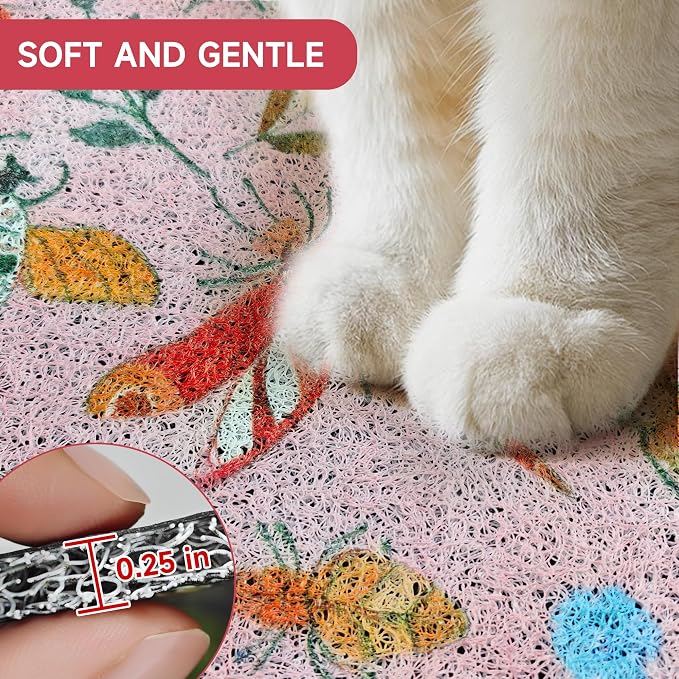 Cat Litter Mat, 35" x 23" Litter Mat, Traps 100% Cat Litter, Non-Slip Litter Box Trapping Mat, Cute Decor Mat, Easy Clean for Scatter Control, Waterproof Urine Protection - Image 5