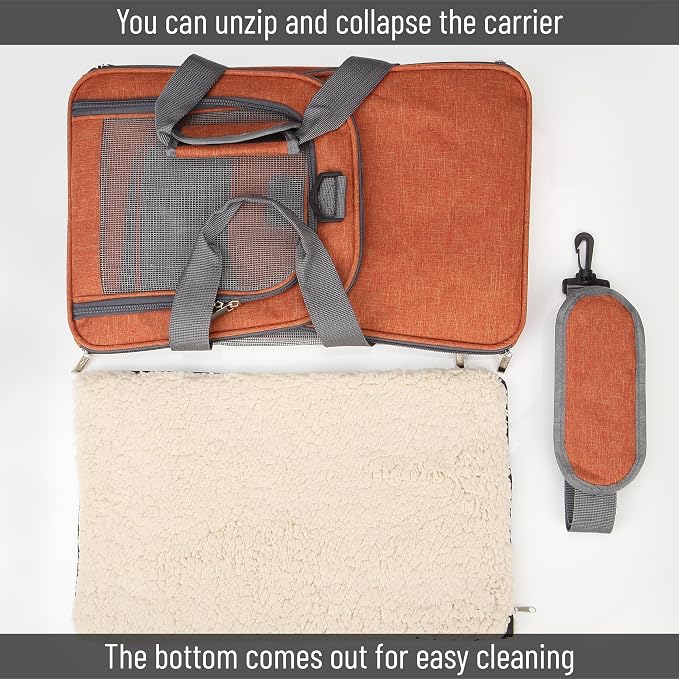 Mr. Pen- Pet Carrier, 17.5" x 11.2" x 11.5", Medium Size, Orange | Portable Travel Carrier for Small Pets, Cats & Small Dogs, Breathable Mesh, Safety Inner Leash - Image 4
