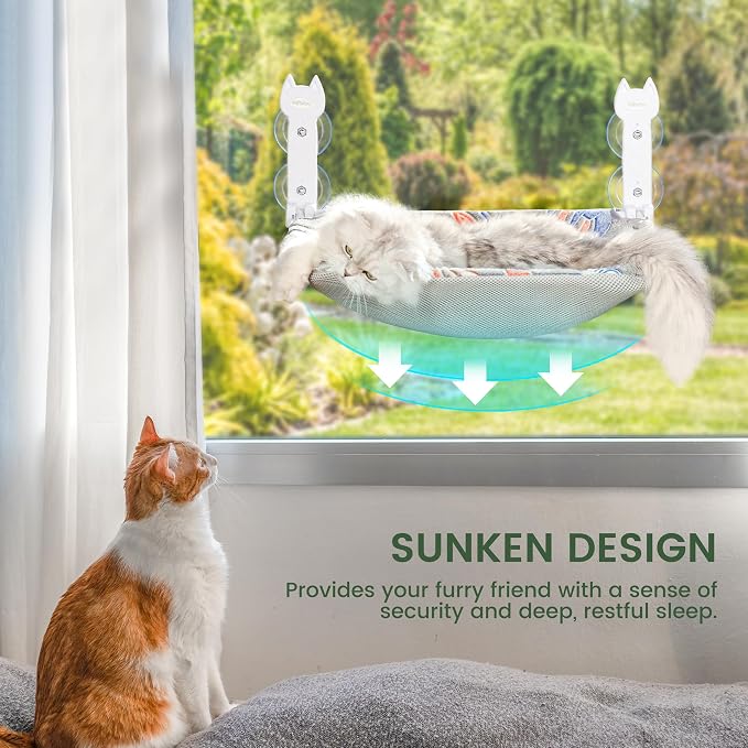 HiPetpy 2-Pack Large Cat Window Perch, Cordless Foldable Cat Hammock | Glow in the dark fabric, removable soft cover, breathable mesh, suction cups, large window cat bed for indoor cats - Image 3