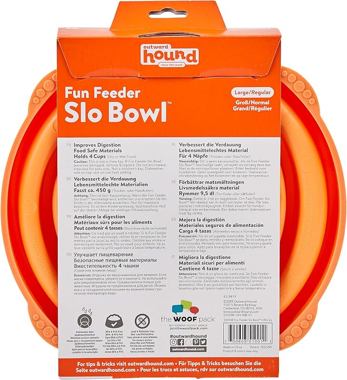 Outward Hound Fun Feeder Slo Bowl – Large 4‑Cup Capacity,Slow Feeding,Medium to Large Dogs,Non‑Slip,Orange,Swirl Pattern,(Pack of 6) - Image 3
