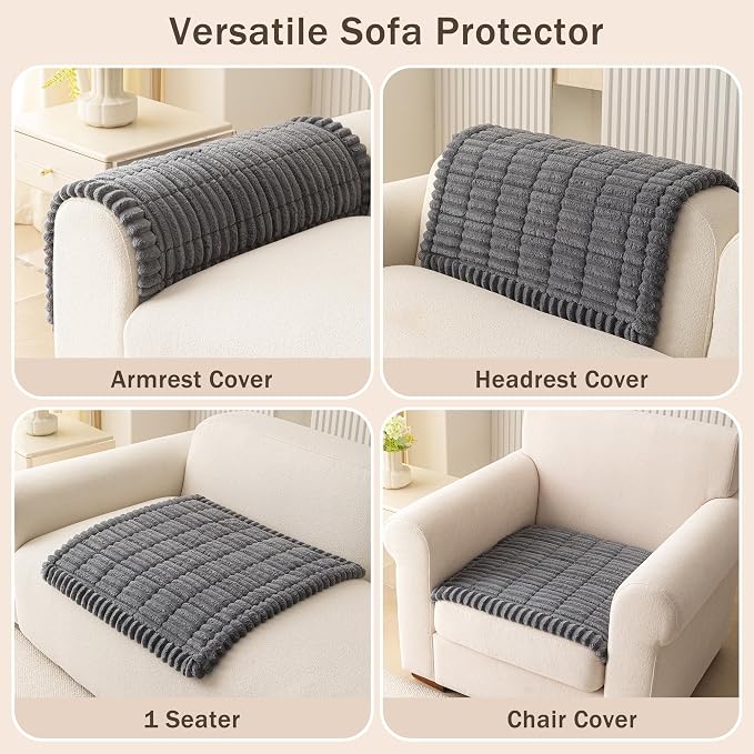 MEETSKY Couch Arm Covers for Dogs, Non Slip Plush Chair Covers Washable | Plush Couch Protector for Armrest & Backrest, Sofa Slipcovers for Dogs, Against Fur, Dirt, Dark Grey, 27.6" x 27.6" - Image 2