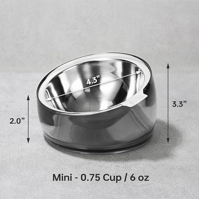 Felli Oblik 15° Tilted Small Animal Bowls for Pet Food & Water 6 oz Stainless Steel Dish Removable, Slanted Metal Plate Feeder for Kitten Puppy Rabbit Bunny Guinchilla Pig (0.75 Cups, Smoky) - Image 2