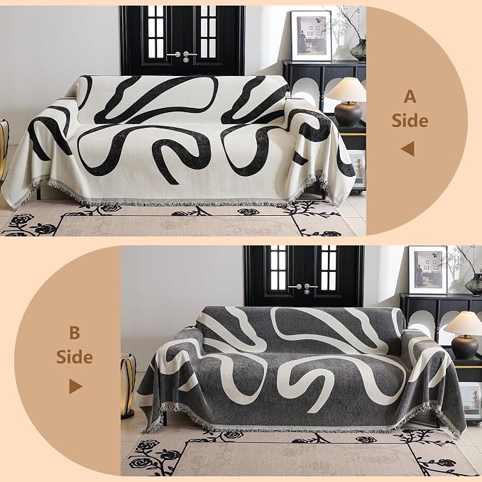 MYSKY HOME Couch Cover for 3 Cushion Couch Sofa Cover, Super Soft Boho Couch Covers for Dogs Washable, Jacquard Sofa Slipcover Furniture Protector for Living Room, 91" x 134", Black Curve - Image 3