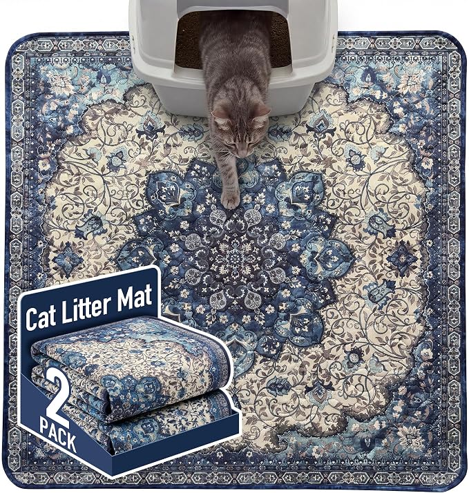 Hompet Cat Litter Mat 2 Pack, 36x36 Large Machine Washable Trapping Mats for Cats, Super Absorbent & Urine-Proof Cat Litter Box Mat for Floor, Waterproof & Non Slip Kitty Litter Rug by Hompet