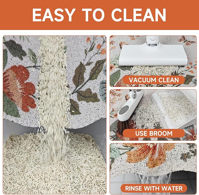 Cat Litter Mat,35"x23" Large Cute Litter Box Mat,Traps 100% Litter | Easy Clean for Scatter Control, Soft on Kitty Paws, Bohe cat food mat,Waterproof Urine Protection, Non-Slip, decor litter mat - Image 6