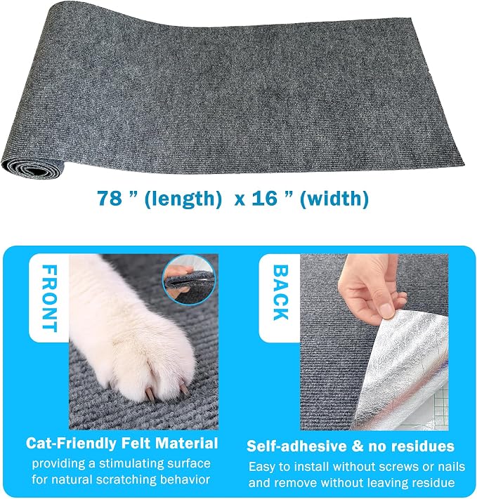 Self Adhesive Cat Scratch Mat to Protect Furniture from Claws Scratching | 16 x 78 in Couch Corner Protector,Customizable Size Scratch Pad - Image 5