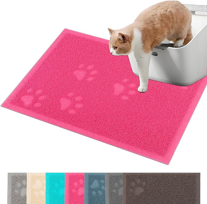 Darkyazi Cat Litter Box Mat for Floor Litter Trapping Mat Non-Slip Backing, Scatter Control, Easy Clean, Water Resistant, Soft on Paws (15.75" x 11.75",Rose red) by DARKYAZI