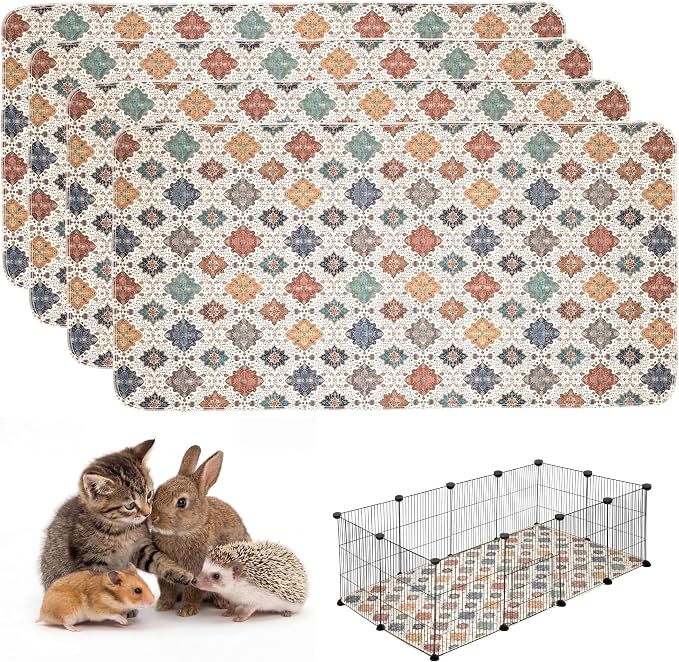 4PACK Washable Guinea Pig Pee Pads,Absorbent Reusable Guinea Pig Cage Liners,Waterproof,Leak-Proof & Non-Slip Potty Pads for Small Animals Rabbit Hamster Rat.(Colorful Day,24"x48") by Peepads