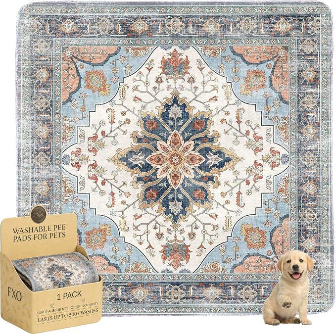 Washable Pee Pads for Dogs,Great Urine Absorbent Reusable Puppy Training Pads,Waterproof,Leak-Proof & Non-Slip Potty Pads for Whelping,Crate,Playpen,Bed.(Blue Floral,72"x72") by Peepads