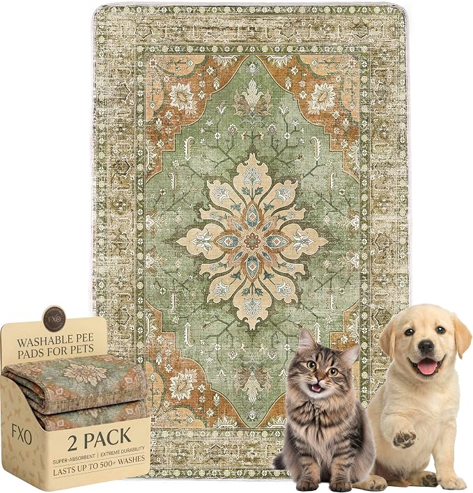 Washable Pee Pads for Dogs and Cats,Great Urine Absorbent Reusable Puppy Training Pads,Waterproof,Leak-Proof & Non-Slip Cat Litter Box Mat for Whelping,Crate,Playpen,Bed.(Green Floral,18"x28") by Peepads
