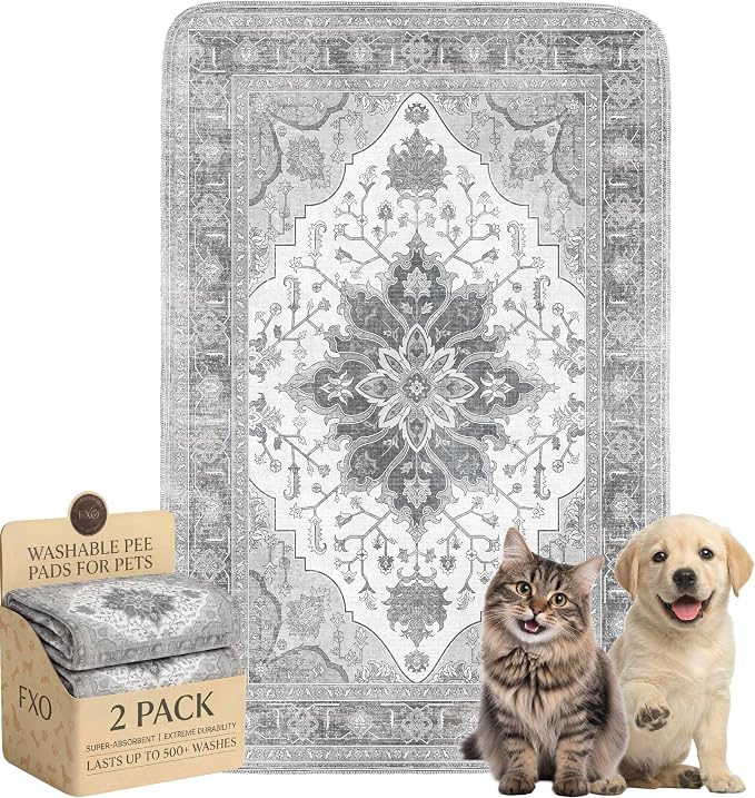 Washable Pee Pads for Dogs and Cats,Great Urine Absorbent Reusable Puppy Training Pads,Waterproof,Leak-Proof & Non-Slip Cat Litter Box Mat for Whelping,Crate,Playpen,Bed.(Gray Floral,18"x28") by Peepads