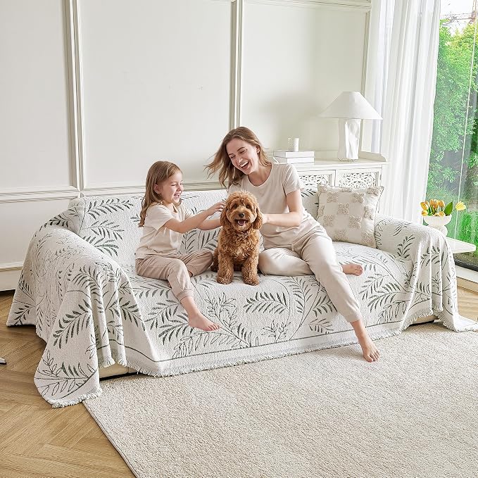 Couch Cover for Dogs Washable Sofa Cover, Sectional Couch Covers, Sofa Covers for 2 Cushion Couch, Non Slip Stripe Sofa Slipcovers Furniture Protector (Eucalyptus Green 91x102) - Image 9