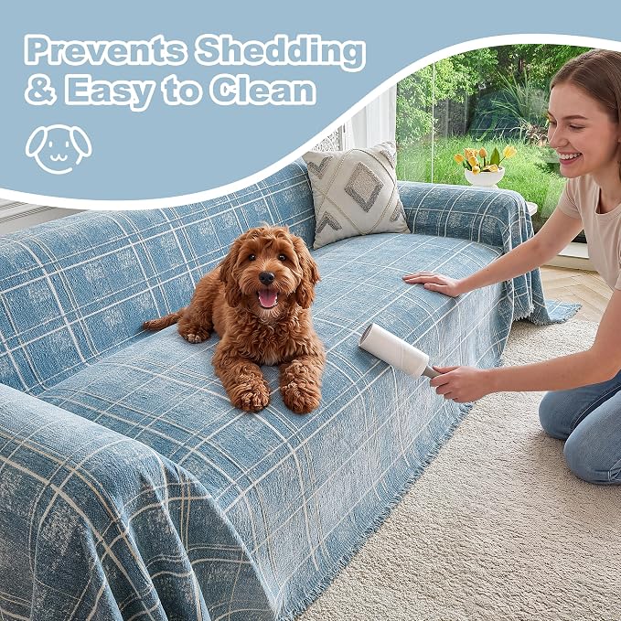 Couch Cover for Dogs Washable Sofa Cover, Sectional Couch Covers, Sofa Covers for 2 Cushion Couch, Non Slip Stripe Sofa Slipcovers Furniture Protector (Blue Checkered 71x134) - Image 6