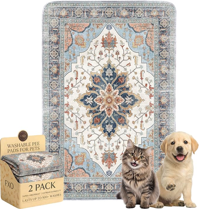 Washable Pee Pads for Dogs and Cats,Great Urine Absorbent Reusable Puppy Training Pads,Waterproof,Leak-Proof & Non-Slip Cat Litter Box Mat for Whelping,Crate,Playpen,Bed.(Blue Floral,18"x28") by Peepads