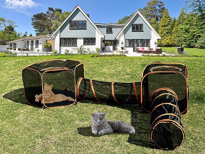 2 in 1 Pet Cat and Dog Tunnel Tent Foldable Pet Tent Outdoor Pop Up Pet Playpen Cage Fences House (Styles 2) - Image 8