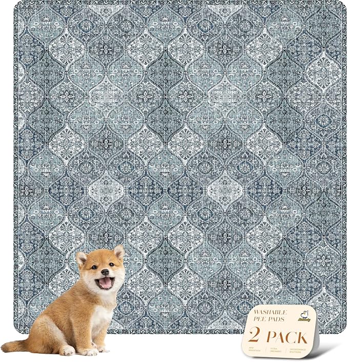 nunubaby Washable Pee Pads for Dogs, Stylish, Non-Slip and Leak-Proof Pee Pads. Reusable Potty Pads for Dogs for Crates and Floors.(Blue/Multi, 48" x48" ) by Nunubaby
