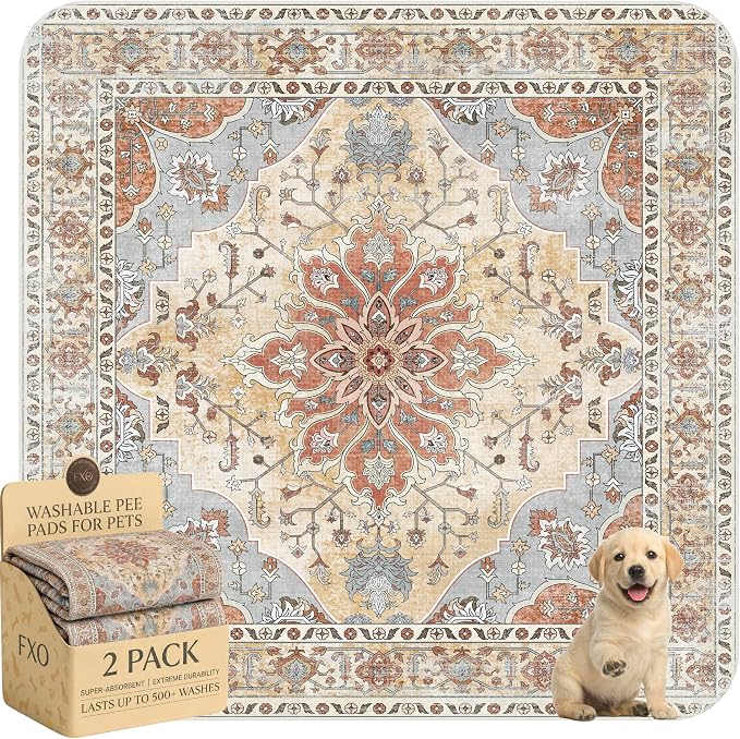 Washable Pee Pads for Dogs,Great Urine Absorbent Reusable Puppy Training Pads,Waterproof,Leak-Proof & Non-Slip Potty Pads for Whelping,Crate,Playpen,Bed.(Orange Amber Floral,48"x48") by Peepads