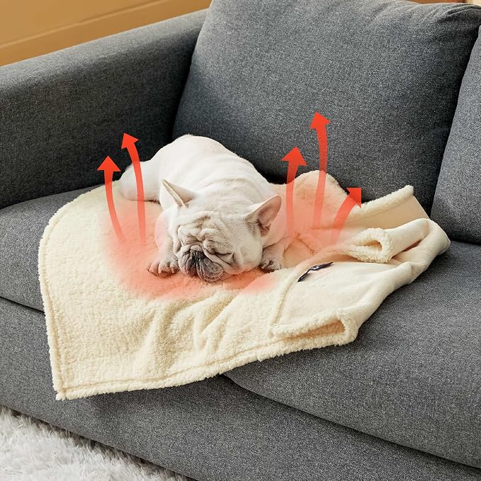 Bedsure Self Warming Dog Blanket for Medium Dogs Waterproof - 30"X40" White | Soft Plush Sherpa Fleece Cat Puppy Blanket Washable for Couch Protector Reversible, Cozy Calming Throw Warm for Pet - Image 7