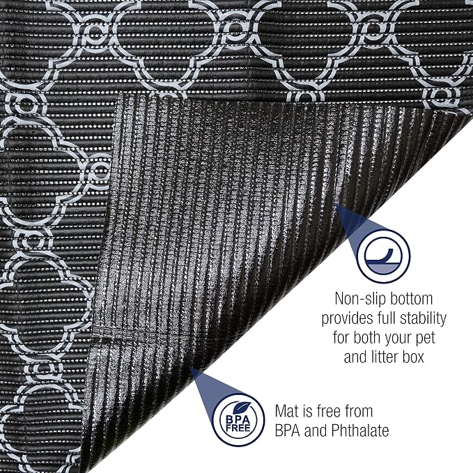 Fresh Kitty Durable XL Jumbo Foam Litter Box Mat – No Phthalate, Water Resistant, Traps Litter from Box, Scatter Control, Easy Clean Mats – Black & White 40"x 25", Black/White Quatrefoil (9036) - Image 2