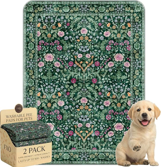 Washable Pee Pads for Dogs,Great Urine Absorbent Reusable Puppy Training Pads,Waterproof,Leak-Proof & Non-Slip Potty Pads for Whelping,Crate,Playpen,Bed.(Midnight Garden Floral,18"x24") by Peepads