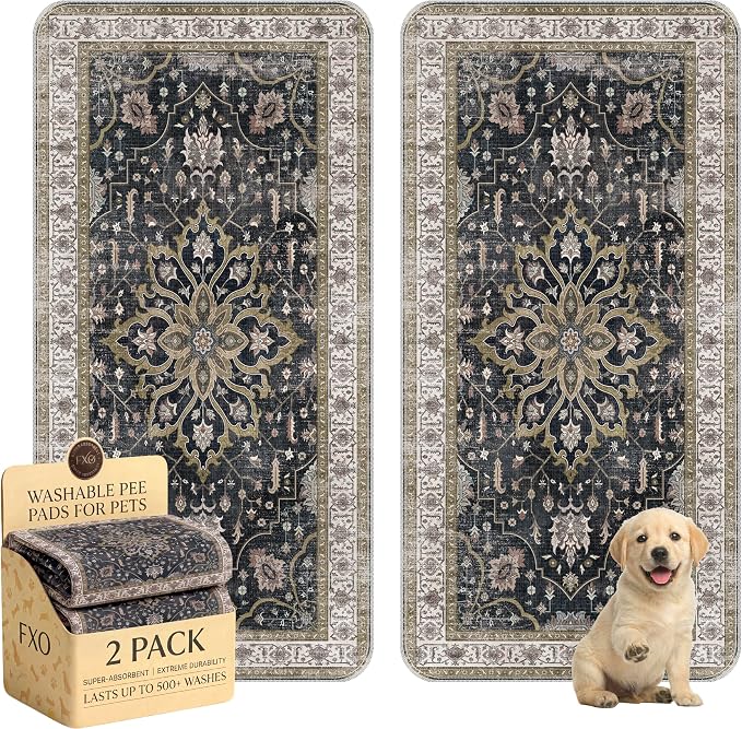 Washable Pee Pads for Dogs,Great Urine Absorbent Reusable Puppy Training Pads,Waterproof,Leak-Proof & Non-Slip Potty Pads for Whelping,Crate,Playpen,Bed.(Black Floral,36"x72") by Peepads