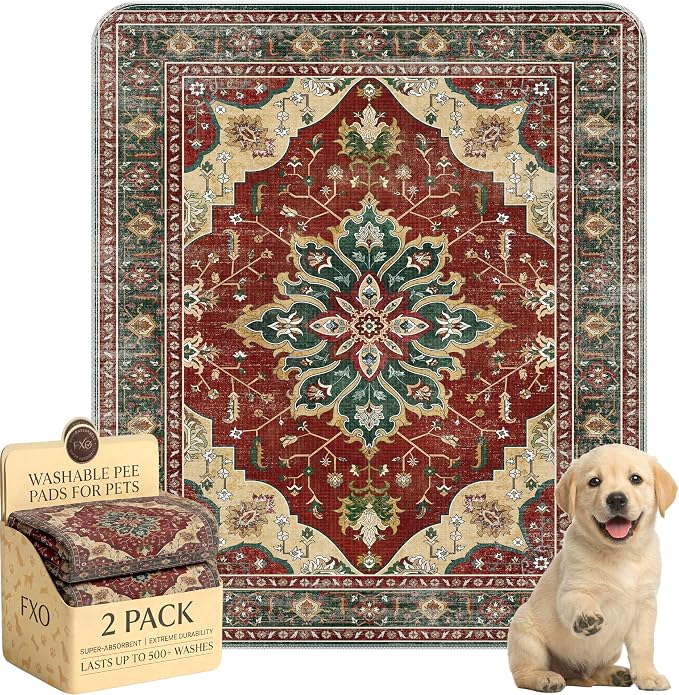 Washable Pee Pads for Dogs,Great Urine Absorbent Reusable Puppy Training Pads,Waterproof,Leak-Proof & Non-Slip Potty Pads for Whelping,Crate,Playpen,Bed.(Red Forest Floral,31"x36") by Peepads