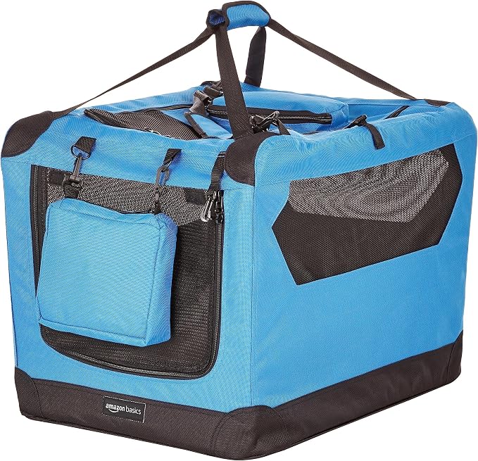 Amazon Basics Portable Soft Pet Dog Crate Carrier Kennel, Foldable, Washable, Up to 25 lbs, 26 x 18 x 18 inches, Blue by AmazonBasics