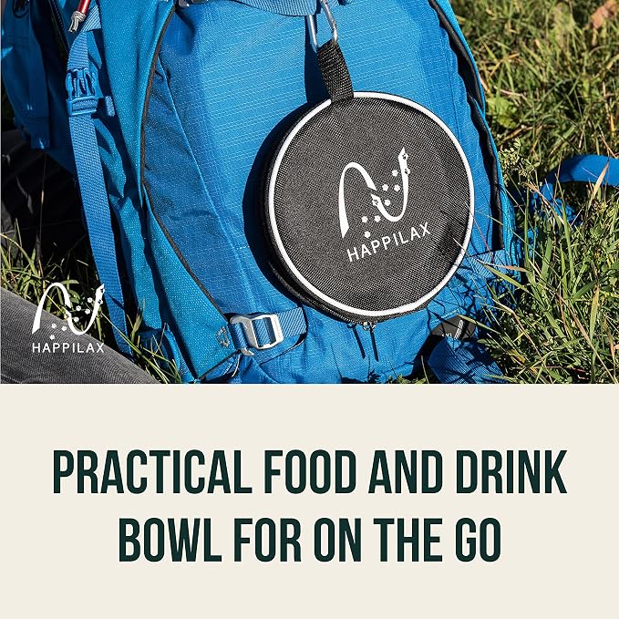 Travel Dog Bowl Set - 2 Foldable Silicone Food and Water Bowls with Carabiners and Bag - Collapsible Feeding Bowls for Wet and Dry Food - 680ml Capacity - Available in Black and Blue - Image 2