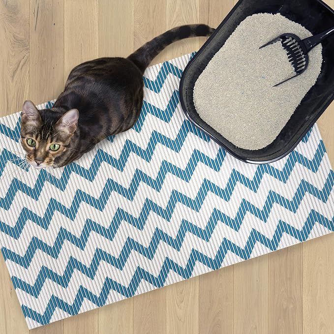 Fresh Kitty Durable XL Jumbo Foam Litter Mat – Phthalate and BPA Free, Water Resistant, Traps Litter from Box, Scatter Control, Easy Clean Mats – Chevron, Blue/White Chevron (9035) - Image 4