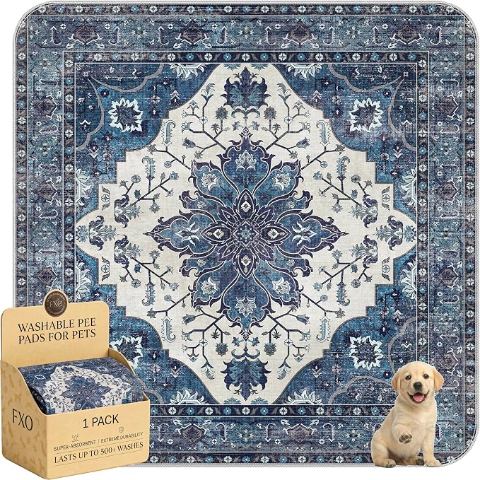 Washable Pee Pads for Dogs,Great Urine Absorbent Reusable Puppy Training Pads,Waterproof,Leak-Proof & Non-Slip Potty Pads for Whelping,Crate,Playpen,Bed.(Dark Navy Floral,72"x72") by Peepads