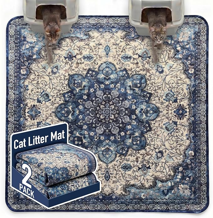 Hompet Cat Litter Mat 2 Pack, 72x72 Large Machine Washable Trapping Mats for Cats, Super Absorbent & Urine-Proof Cat Litter Box Mat for Floor, Waterproof & Non Slip Kitty Litter Rug by Hompet