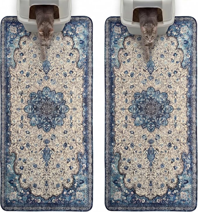 Hompet Cat Litter Mat 2 Pack, 28.5x60 Large Machine Washable Trapping Mats for Cats, Super Absorbent & Urine-Proof Cat Litter Box Mat for Floor, Waterproof & Non Slip Kitty Litter Rug by Hompet
