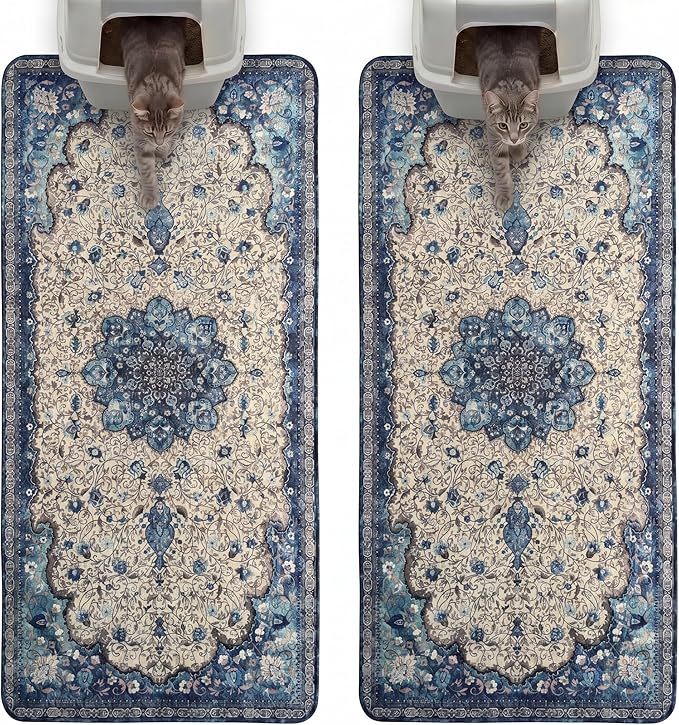 Hompet Cat Litter Mat 2 Pack, 24.8x54 Large Machine Washable Trapping Mats for Cats, Super Absorbent & Urine-Proof Cat Litter Box Mat for Floor, Waterproof & Non Slip Kitty Litter Rug by Hompet