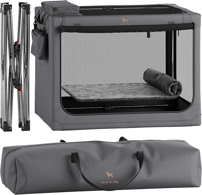 Noah & Paw Collapsible Dog Crate 42 Inch, XXL Dog Crate for XXL, XL, Large Breeds, Travel Kennel for Car, Includes Pet Mat for Pet Cage, 2 Storage Pockets, Handbag, 10mm Locking Zippers 42 * 31 * 31 by NoahPaw