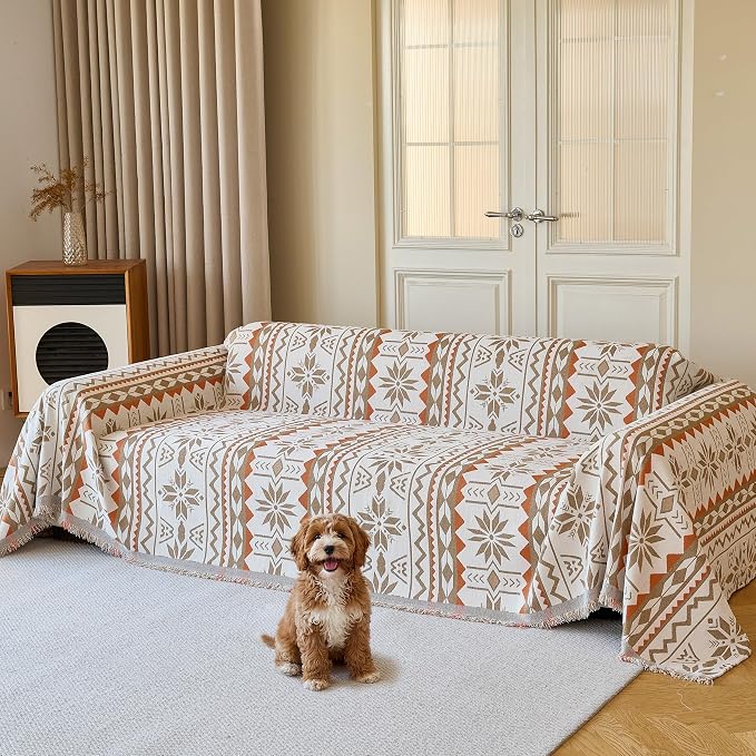 Couch Cover for Dogs Washable Sofa Cover, Sectional Couch Covers, Sofa Covers for 2 Cushion Couch, Non Slip Stripe Sofa Slipcovers Furniture Protector (Khaki Orange, 71 * 134) by Unknown