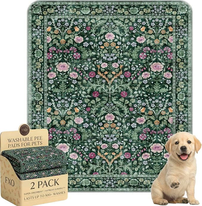 Washable Pee Pads for Dogs,Great Urine Absorbent Reusable Puppy Training Pads,Waterproof,Leak-Proof & Non-Slip Potty Pads for Whelping,Crate,Playpen,Bed.(Midnight Garden Floral,31"x36") by Peepads