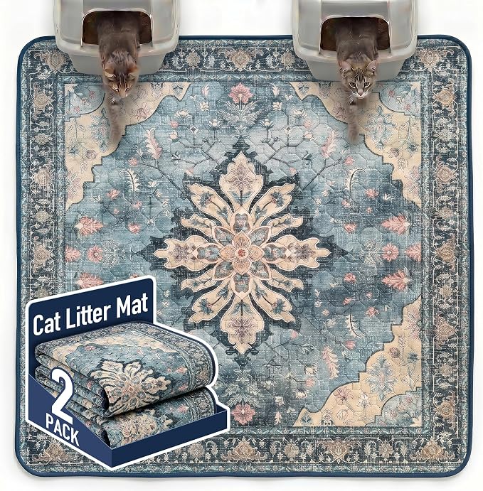 Hompet Cat Litter Mat 2 Pack, 72x72 Large Machine Washable Trapping Mats for Cats, Super Absorbent & Urine-Proof Cat Litter Box Mat for Floor, Waterproof & Non Slip Kitty Litter Rug by Hompet