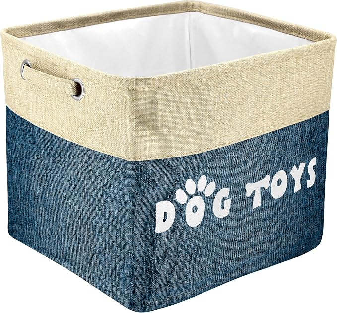 PET ARTIST Dog Toy Basket, Large Collapsible, Navy Blue, L:15"x13"x12" | Dog Toy Bin Box, Comfortable Handles, Large Pet Toy Storage Organizer, For Accessories, Toys, Coat & Clothing, Blanket Leash by PETARTIST