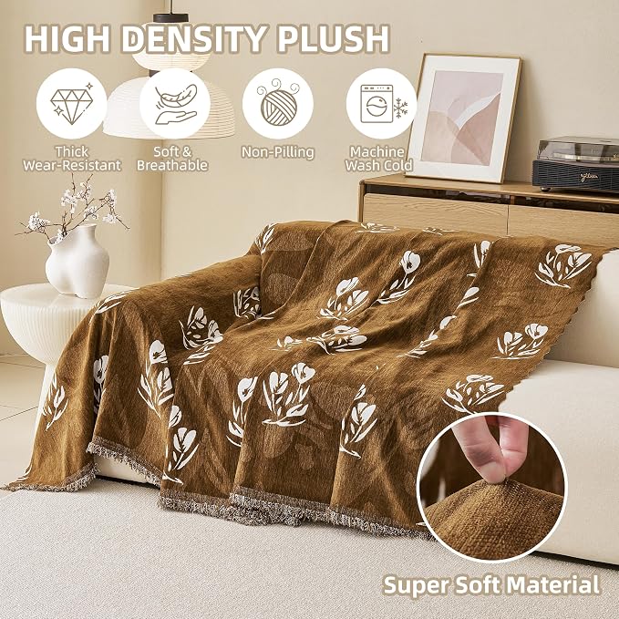 Couch Cover for Dogs Washable Sofa Cover, Sectional Couch Covers, Sofa Covers for 2 Cushion Couch, Non Slip Stripe Sofa Slipcovers Furniture Protector (Floral ‌Brown 71x150) - Image 5