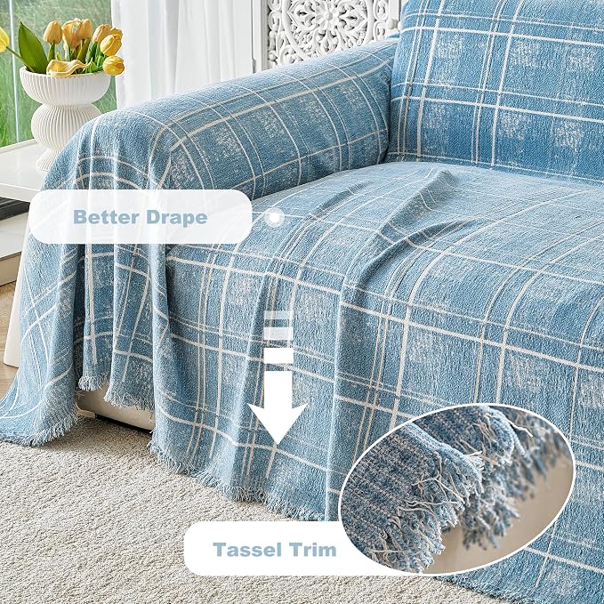Couch Cover for Dogs Washable Sofa Cover, Sectional Couch Covers, Sofa Covers for 2 Cushion Couch, Non Slip Stripe Sofa Slipcovers Furniture Protector (Blue Checkered 71x118) - Image 4