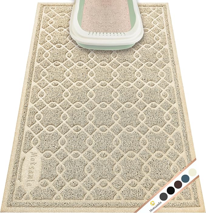 Cat Litter Box Mat, 35" x 24" Large Kitty Litter Trapping Mat Keep Floor Clean, Litter Box Mat Scatter Control, Waterproof, Easy to Clean, Durable Large Size Litter Mats for Floor by Motsamla