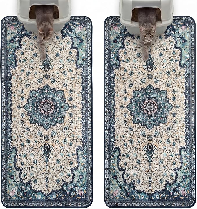 Hompet Cat Litter Mat 2 Pack, 28.5x60 Large Machine Washable Trapping Mats for Cats, Super Absorbent & Urine-Proof Cat Litter Box Mat for Floor, Waterproof & Non Slip Kitty Litter Rug by Hompet
