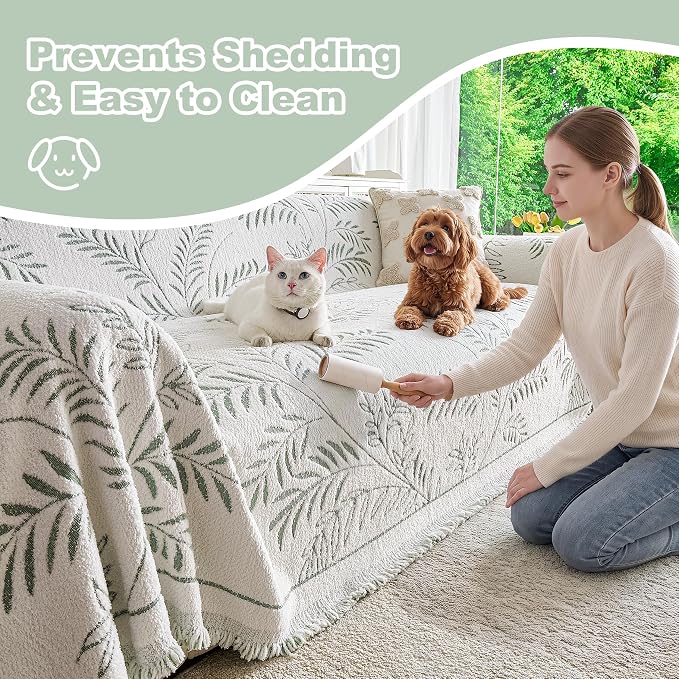 Couch Cover for Dogs Washable Sofa Cover, Sectional Couch Covers, Sofa Covers for 2 Cushion Couch, Non Slip Stripe Sofa Slipcovers Furniture Protector (Eucalyptus Green 91x71) - Image 6